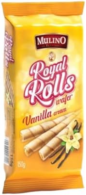 Mulino Royal Rolls Wafer Vanilla Cream Pack de 16 | Galletas Wafer Crujientes con Crema de Vainilla | Snack Dulce para Café y Meriendas|B0H1QTPK9Y