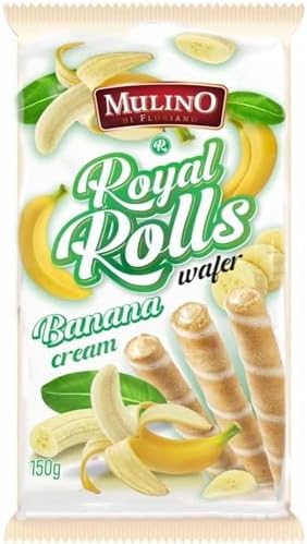 Mulino Royal Rolls Wafer Banana Cream Pack de 16 | Galletas Wafer Crujientes con Crema de Banana | Snack Dulce para Café y Meriendas|B0H1QZV7T2