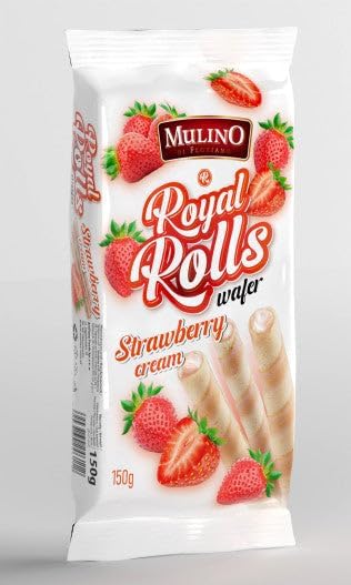 Mulino Royal Rolls Wafer Strawberry Cream Pack de 16 | Galletas Wafer Crujientes con Crema de Fresa | Snack Dulce para Café y Meriendas|B0H1R9C9VV
