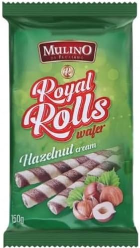 Mulino Royal Rolls Wafer Hazelnut Cream Pack de 16 | Galletas Wafer Crujientes con Crema de Avellana | Snack Dulce para Café y Meriendas|B0H1QSPK73