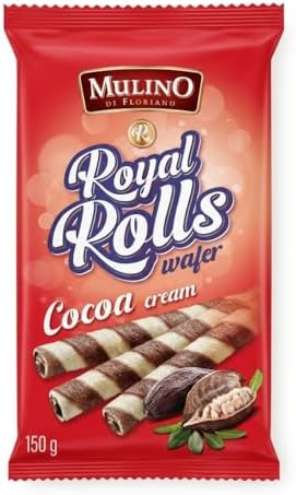 Mulino Royal Rolls Wafer Cocoa Cream | Pack 16 Unidades x 150g | Barquillos Rellenos de Crema de Cacao | Snack Dulce y Crujiente|B0H1MQMWQ6