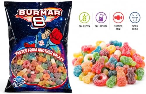 Burmar Cosmix Extra Ácido Mini Mix 1 kg – Surtido de Mini Chuches Ácidas con Azúcar y Sabores Frutales, Gominolas Blandas Sin Gluten y Sin Lactosa, Ideal para Fiestas, Cumpleaños, Piñatas y Candy Ba|B0H634ZBB5
