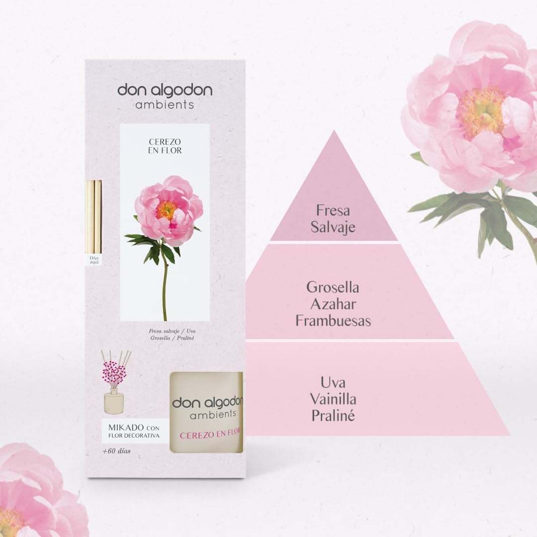 Don Algodon Ambients Ambientador Mikado Flor de Cerezo. Difusor de varillas 0% Alcohol, 60 días duración. (Pack 2 uds. x – imagen 2