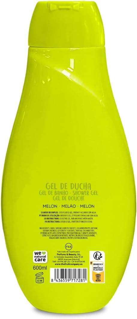 Gel de Ducha Melón Pack 4 x 600 ml – The Fruit Company | Aroma Frutal Tropical, Fresco y Dulce, Uso Diario, Testado Dermatológicamente