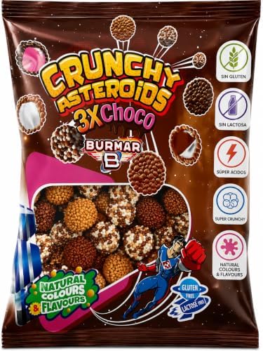 Burmar Crunchy Asteroids Choco Mix 1 kg – Moras Crujientes con Sabor Chocolate y Vainilla, Gominolas con Cobertura Crunchy, Sin Gluten y Sin Lactosa|B0H63G815X