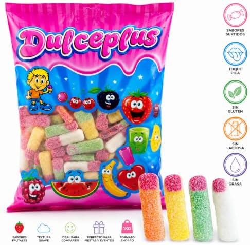 Dulceplus Dedos Pica 1 Kg – Gominolas Ácidas Sabor Frutas Surtidas, Chuches Blandas Multicolor Recubiertas de Azúcar, Golosinas para Mesas Dulces, Fiestas, Eventos y Celebraciones|B0H5TBVSD9