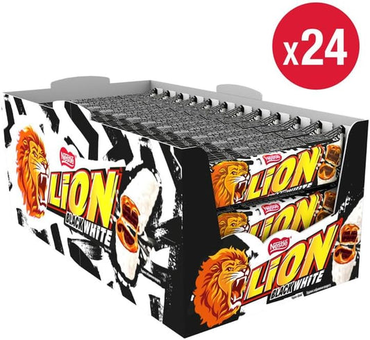 Nestlé Lion Black & White – Chocolatinas de Chocolate Blanco, Caramelo y Cereales – 24 Unidades