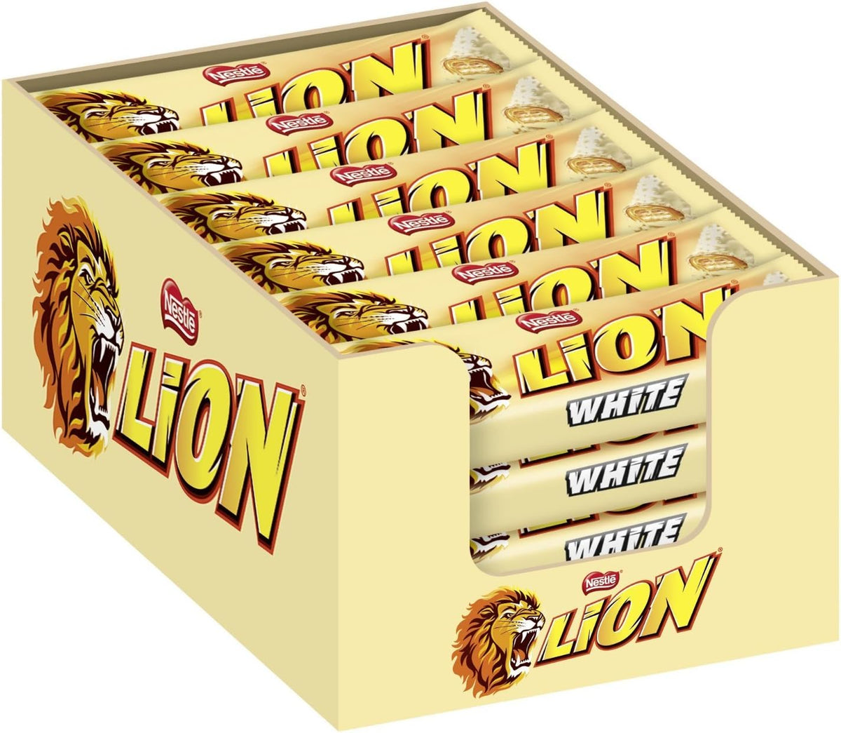 Nestlé Lion White – Chocolatinas de Chocolate Blanco con Caramelo y Cereales – 24 Unidades