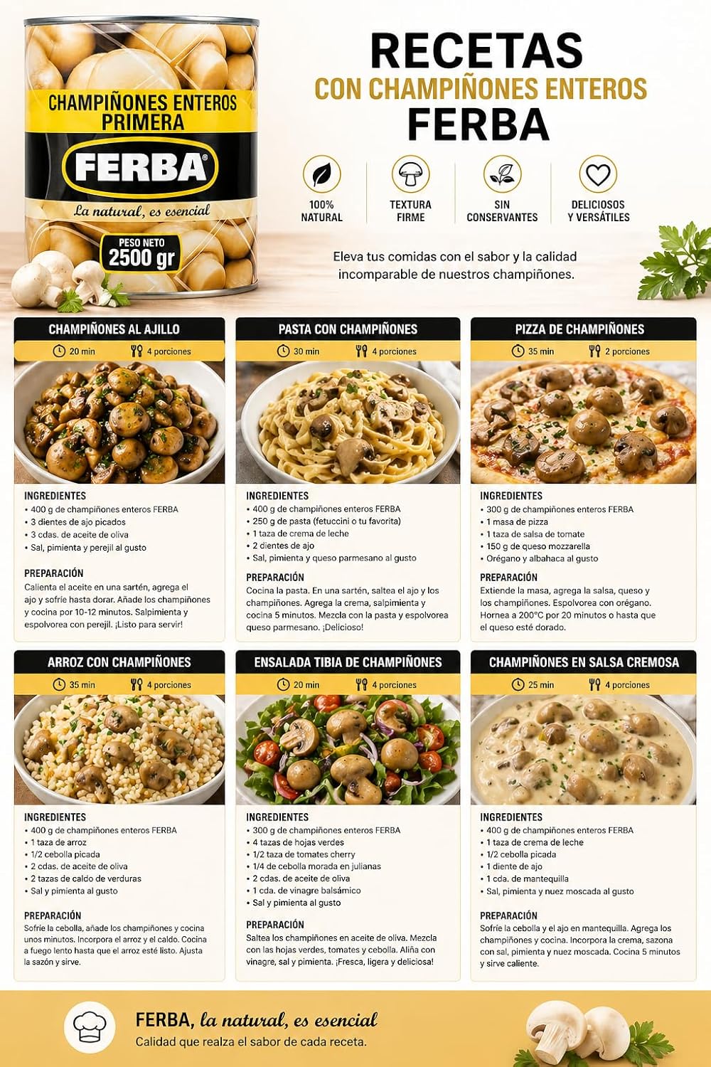 Champiñón Laminado 2500g – Hongos Frescos en Conserva, Corte Uniforme, Ideal para Cocina Profesional y Hogar