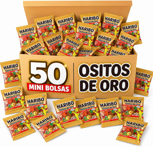 Haribo Ositos de Oro Mini 100 Bolsitas Individuales | Gominolas de Sabores Frutales para Cumpleaños, Fiestas, Piñatas y Candy Bar