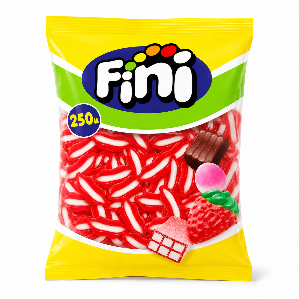 Fini Labios Brillo 250 Unidades | Gominolas Blandas Rojas y Blancas de Sabores Frutales | Bolsa Ahorro para Fiestas y Candy Bar