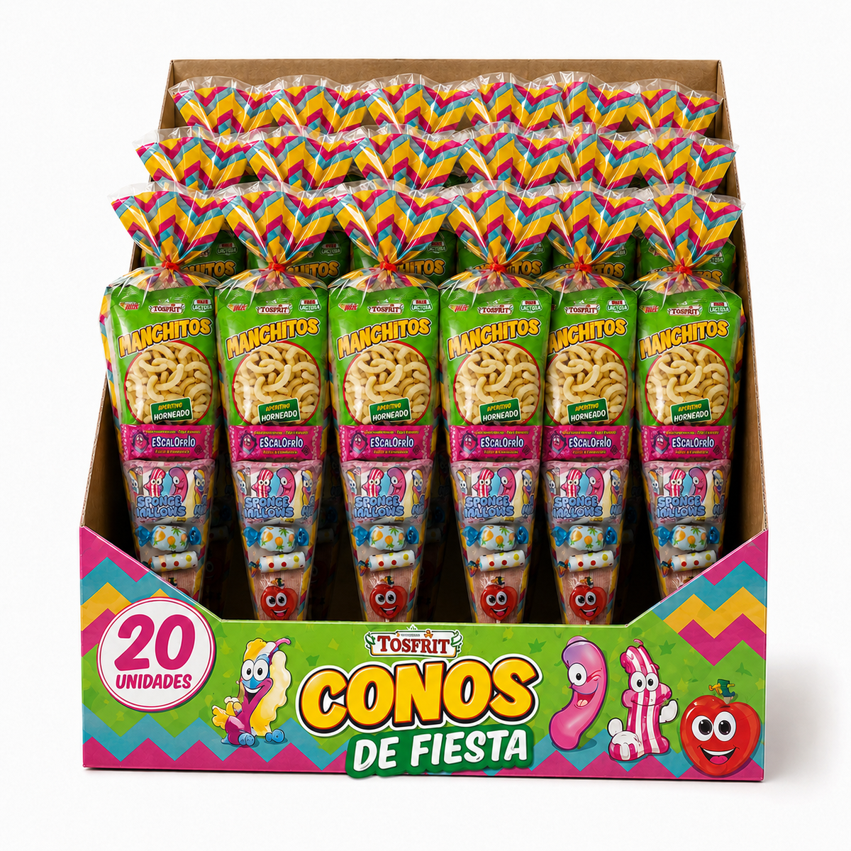 Conos de chuches surtidos para repartir en la fiesta de Navidad del colegio