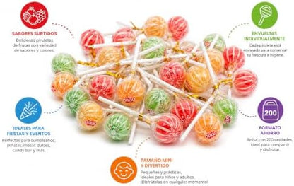 Gerio Mini Pops 200 Piruletas de Frutas Surtidas – Chupachups Mini de Sabores Variados, Caramelos con Palo Envueltos Individualmente, Ideales para Fiestas, Piñatas, Mesas Dulces y Celebraciones|B0H5WMLJQ8