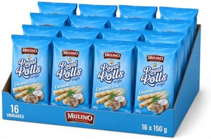 Mulino Royal Rolls Wafer Coconut Cream Pack de 16 | Galletas Wafer Cruientes con Crema de Coco | Snack Dulce, Galletas Rellenas para Café y Meriendas|B0H1QNDHKZ