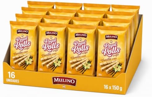 Mulino Royal Rolls Wafer Vanilla Cream Pack de 16 | Galletas Wafer Crujientes con Crema de Vainilla | Snack Dulce para Café y Meriendas|B0H1QTPK9Y