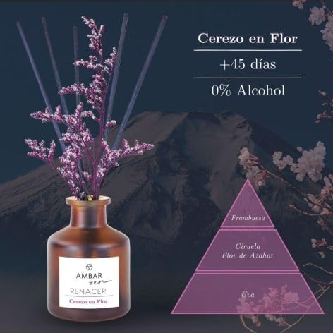AMBAR ZEN Aceites Esenciales para Humidificador · Pack 4 x 50 ml Cerezo en Flor · Aceite Aromático Natural · Aromaterapia para Difusor, Mikado