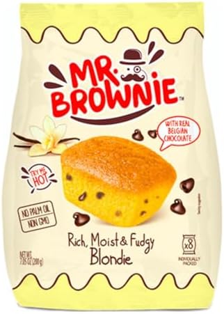 Mr. Brownie Blondies con Chocolate Belga – Pack de 12 (8 Blondies por Paquete) – Bizcochitos Suaves y Jugosos con Trozos de Chocolate – Snack Dulce Sin Frutos Secos, Ideal para Meriendas y Compartir|B0GTRRK7YK