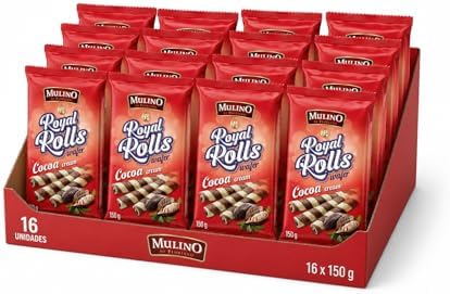 Mulino Royal Rolls Wafer Cocoa Cream | Pack 16 Unidades x 150g | Barquillos Rellenos de Crema de Cacao | Snack Dulce y Crujiente|B0H1MQMWQ6