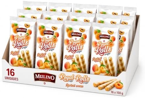 Mulino Royal Rolls Wafer Apricot Cream Pack de 16 | Galletas Wafer Crujientes con Crema de Albaricoque | Snack Dulce para Café y Meriendas|B0H1QYHZDV