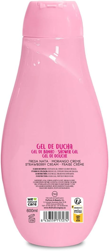 The Fruit Company Gel de Ducha Fresa Nata Pack 4 x 600 ml, Aroma Dulce y Cremoso, Fragancia Duradera, Uso Diario, Testado Dermatológicamente