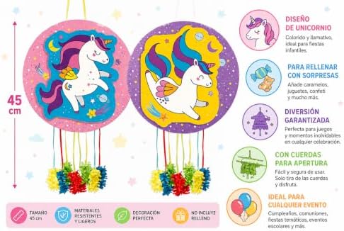Piñata Unicornio Sweet 45 cm con Cuerdas – Decoración para Cumpleaños Infantil, Fiesta Temática Unicornio y Celebraciones.|B0H5C8JSV8