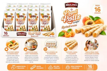 Mulino Royal Rolls Wafer Apricot Cream Pack de 16 | Galletas Wafer Crujientes con Crema de Albaricoque | Snack Dulce para Café y Meriendas|B0H1QYHZDV