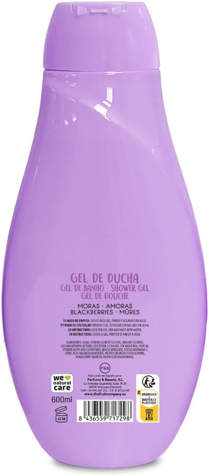The Fruit Company Gel de Ducha Moras Pack 4 x 600 ml con Aroma Dulce de Frutos Rojos, Fragancia Duradera, Uso Diario, Testado Dermatológicamente