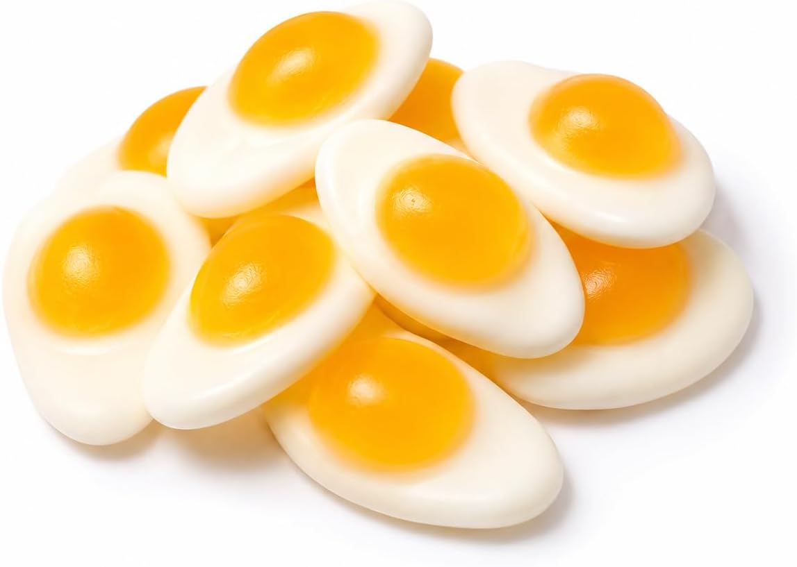Dulceplus Huevos Fritos de Gominola 1 kg | Chuches de Gelatina Blancas y Amarillas, Sin Gluten y Halal | Golosinas para Cumpleaños, Piñatas, Candy Bar y Fiestas