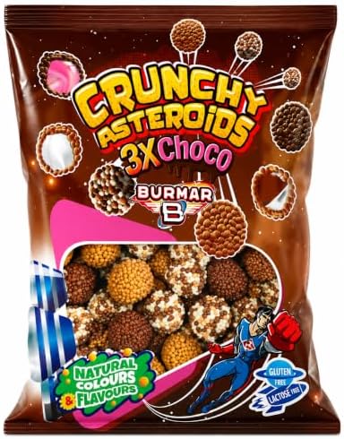 Burmar Crunchy Asteroids Choco Mix 1 kg – Moras Crujientes con Sabor Chocolate y Vainilla, Gominolas con Cobertura Crunchy, Sin Gluten y Sin Lactosa|B0H63G815X