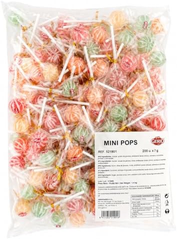 Gerio Mini Pops 200 Piruletas de Frutas Surtidas – Chupachups Mini de Sabores Variados, Caramelos con Palo Envueltos Individualmente, Ideales para Fiestas, Piñatas, Mesas Dulces y Celebraciones|B0H5WMLJQ8