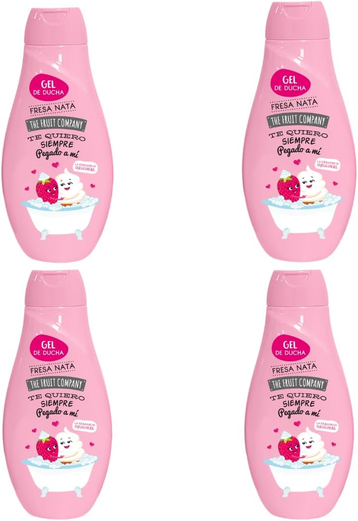The Fruit Company Gel de Ducha Fresa Nata Pack 4 x 600 ml, Aroma Dulce y Cremoso, Fragancia Duradera, Uso Diario, Testado Dermatológicamente