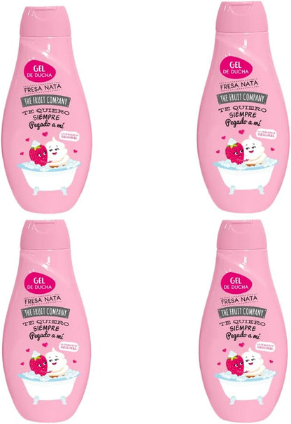 The Fruit Company Gel de Ducha Fresa Nata Pack 4 x 600 ml, Aroma Dulce y Cremoso, Fragancia Duradera, Uso Diario, Testado Dermatológicamente