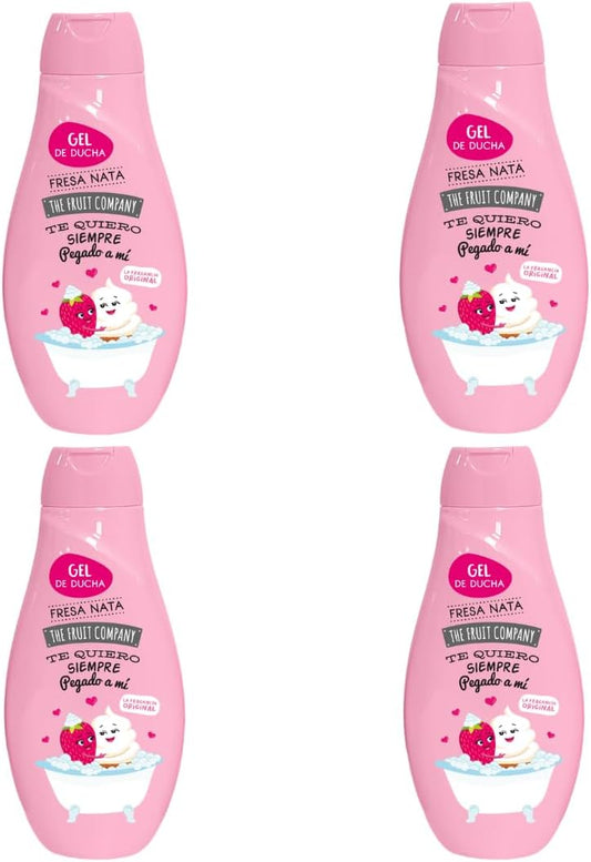 The Fruit Company Gel de Ducha Fresa Nata Pack 4 x 600 ml, Aroma Dulce y Cremoso, Fragancia Duradera, Uso Diario, Testado Dermatológicamente
