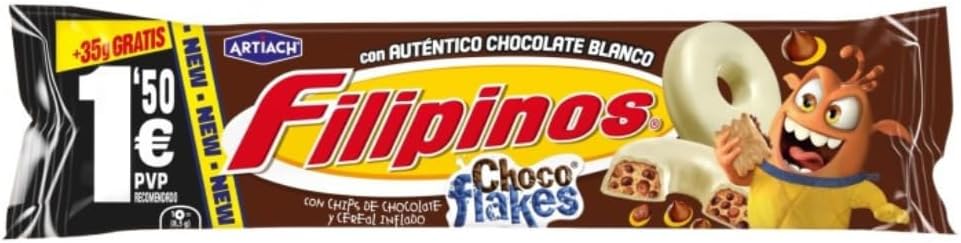 Pack 12 Filipinos Chocoflakes Original – Snack de Chocolate Crujiente con Cereal, Merienda Ideal