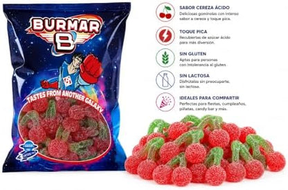 Burmar Cerezas Pica 1 kg – Gominolas Ácidas de Sabor Cereza con Azúcar, Chuches Blandas con Forma de Cereza, Sin Gluten y Sin Lactosa, Ideales para Fiestas, Cumpleaños y Candy Bar|B0H63GWF1F