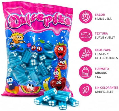 Dulceplus Ladrillos de Frambuesa Brillo Jelly 1 kg – Golosinas de Gelatina Sabor Frambuesa, Gominolas Tipo Brick Azules, Chuches Blandas para Fiestas, Cumpleaños y Mesas Dulces|B0H5QZLSQ9