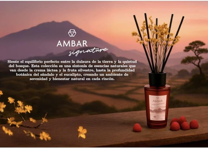Pack 4 Ambientadores Mikado Ambar Signature nº2 Red Velvet Cake 85 ml | Difusor de Varillas con Flor Decorativa | Aroma Frambuesa, Pera Almizcle y Vainilla | Fragancia Dulce para Hogar
