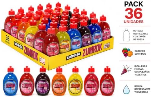 Zumrok GO! Cantimploras de Bebida Sabor Frutal – Pack Expositor de 36 Unidades, Bebidas Infantiles en Botella Reutilizable, Sabores Surtidos, Ideal para Cumpleaños, Fiestas, Piñatas y Regalos|B0H63LCWS4