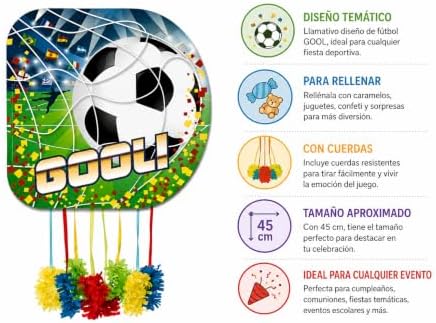 Piñata Fútbol GOOL 45 cm con Cuerdas – Decoración para Cumpleaños Infantil, Fiesta Temática de Fútbol y Eventos Deportivos|B0H5C8WFL5