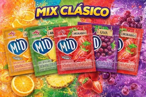 AJINOMOTO MID Bebida en Polvo Mix Clásico 5 Cajas x 15 Sobres – Sabores Fresa, Uva, Naranja y Piña | Refresco Instantáneo, Bajo en Azúcar, Fuente de Vitamina C, Preparación Rápida|B0GXKY1KM9