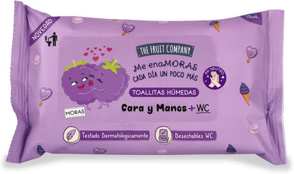 Toallitas Húmedas Moras Pack 6 x 15 uds – The Fruit Company | Cara, Manos y WC, PH Neutro, Con Aloe Vera y Vitamina E, Desechables