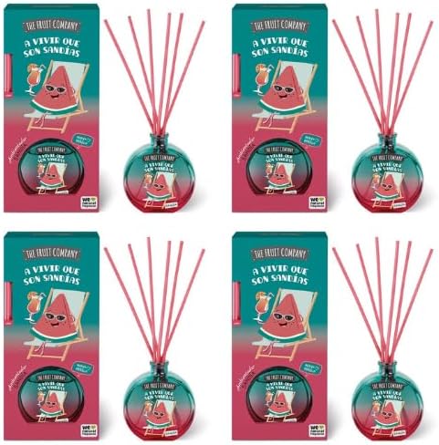 The Fruit Company Mikado Watermelon Air Freshener Pack 4 Units | Sweet and Fresh Aroma Reed Diffuser | Long Lasting Home Air Freshener