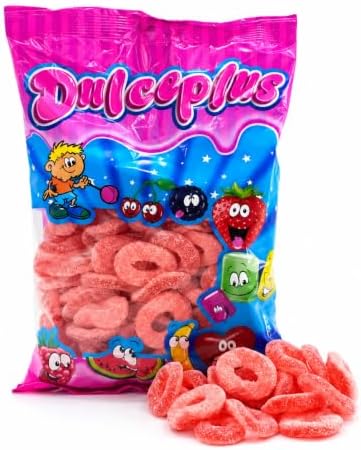 Dulceplus Aros Fresa Pica 1 Kg – Gominolas Sabor Fresa con Azúcar Ácido, Chuches Blandas en Forma de Aro, Golosinas para Mesas Dulces, Cumpleaños, Fiestas, Eventos y Celebraciones|B0H5TCX59Y