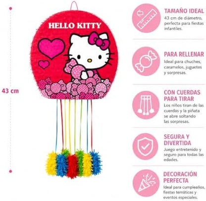 Piñata Hello Kitty 43 cm con Cuerdas para Tirar | Decoración para Cumpleaños Infantiles y Fiestas Temáticas | Piñata para Chuches, Regalos y Sorpresas | 1 Unidad|B0H5BYDDRY