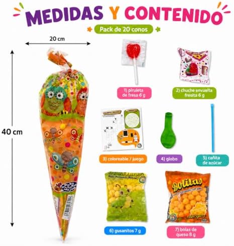 20 Bolsas de Chuches para Cumpleaños Infantiles – Gominolas y Chucherías Surtidas Sin Gluten | Conos de Dulces Coloridos para Fiestas, Piñatas, Colegios, Regalos y Eventos | Sorpresa para Niños y Niña|B0H6G5ZVZH