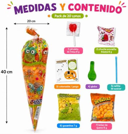 20 Bolsas de Chuches para Cumpleaños Infantiles – Gominolas y Chucherías Surtidas Sin Gluten | Conos de Dulces Coloridos para Fiestas, Piñatas, Colegios, Regalos y Eventos | Sorpresa para Niños y Niña|B0H6G5ZVZH