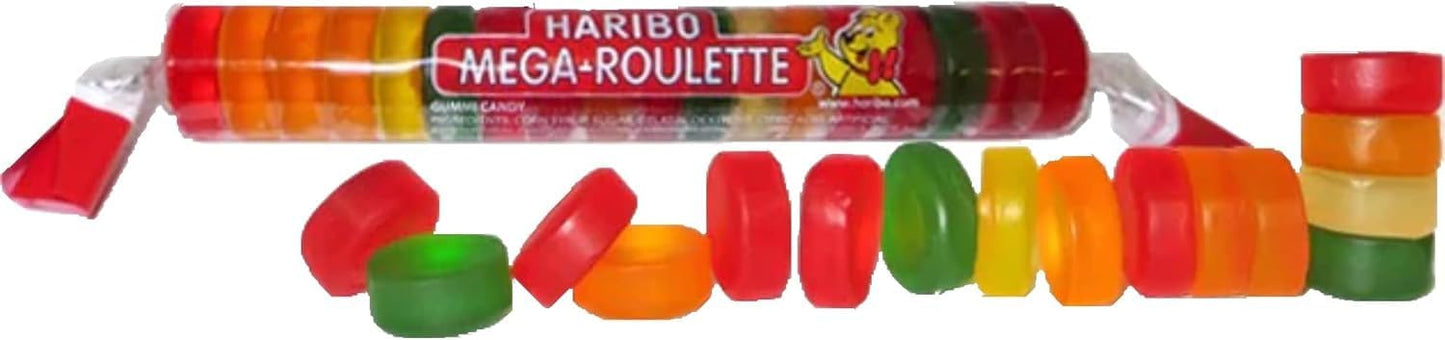 Haribo Mega-Roulette 24 Unidades | Rollos de Gominolas de Sabores Surtidos | Caja Expositora para Fiestas, Cumpleaños y Candy Bar
