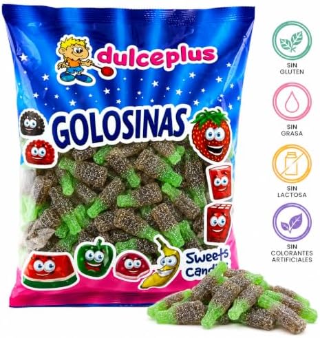 Dulceplus Botellas Cola Verde Pica 1 Kg – Gominolas Sabor Cola con Toque Ácido, Chuches Blandas Recubiertas de Azúcar, Golosinas para Mesas Dulces, Cumpleaños, Fiestas y Celebraciones|B0H5TR5ZT3