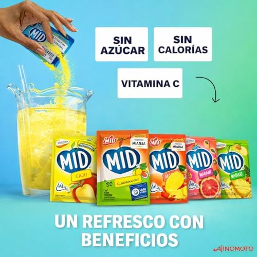 AJINOMOTO MID Bebida en Polvo Mix Tropical 5 Cajas x 15 Sobres – Sabores Exóticos Brasileños Piña, Mango, Cajú, Guayaba, Guaraná Refresco Instantáneo, Fuente de Vitamina C Bajo en Azúcar 1L por Sobre|B0GXKTSZNY