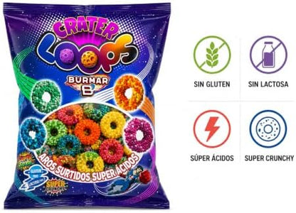 Burmar Crater Loops Super Ácidos Aros de Gominola 1 kg | Extra Ácidos, Cobertura Crunchy, Sabores Frutales, Sin Gluten y Sin Lactosa, Ideales para Fiestas|B0H637N3XH
